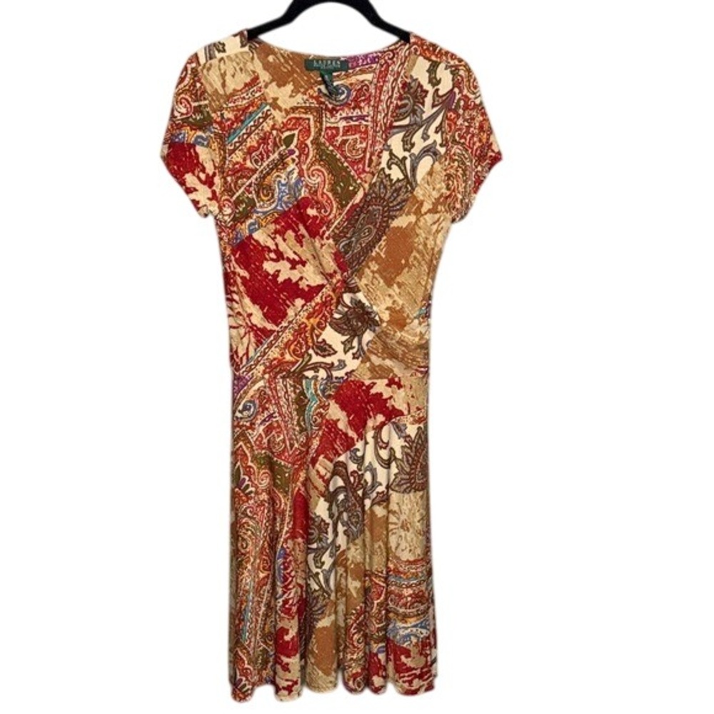 Lauren Ralph Lauren Petite Dress Paisley Print Short Sleeve Casual